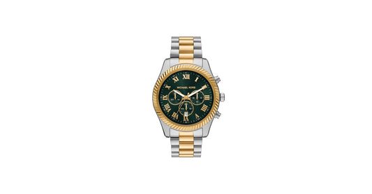 Gents Two Tone Bracelet Michael Kors Lexington Watch With Green Chronograph Dial