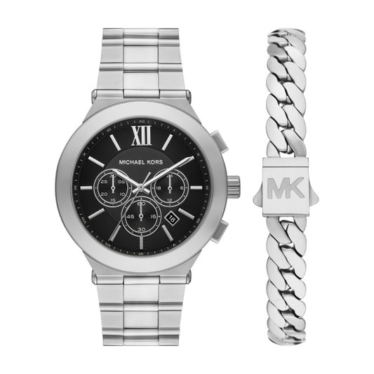 Gents Stainless Steel Black Billie Round  Black Chronograph Michael Kors Watch and Bracelet Set