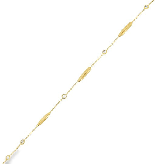 9ct Yellow Gold Round Rubover CZ Bracelet With Bars 8"