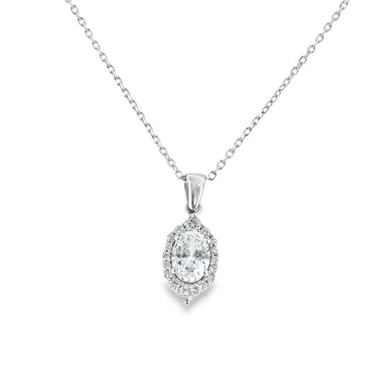 9ct White Gold CZ Fancy Oval Halo Pendant