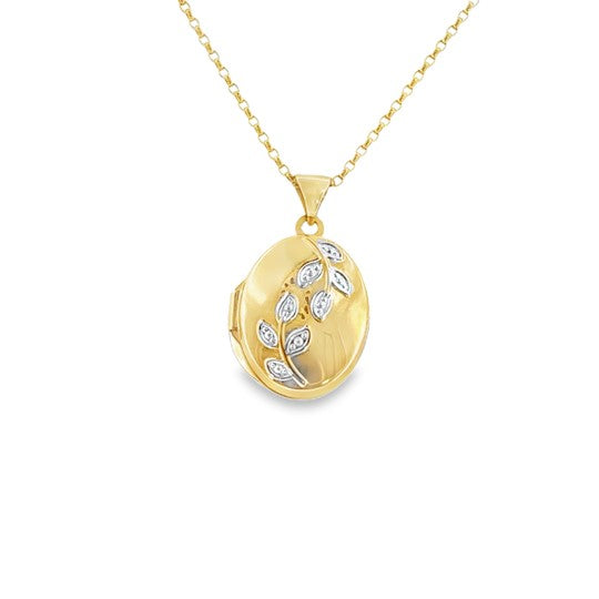 9ct 2 Colour Leaf Detail Oval Locket