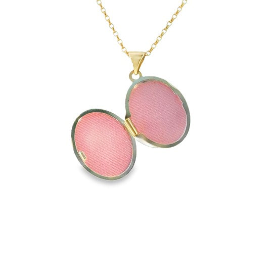 9ct 2 Colour Leaf Detail Oval Locket