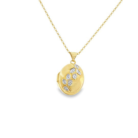 9ct 2 Colour Leaf Detail Oval Locket