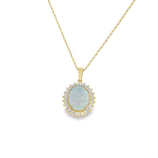 9ct Opal Oval Pendant With CZ Halo