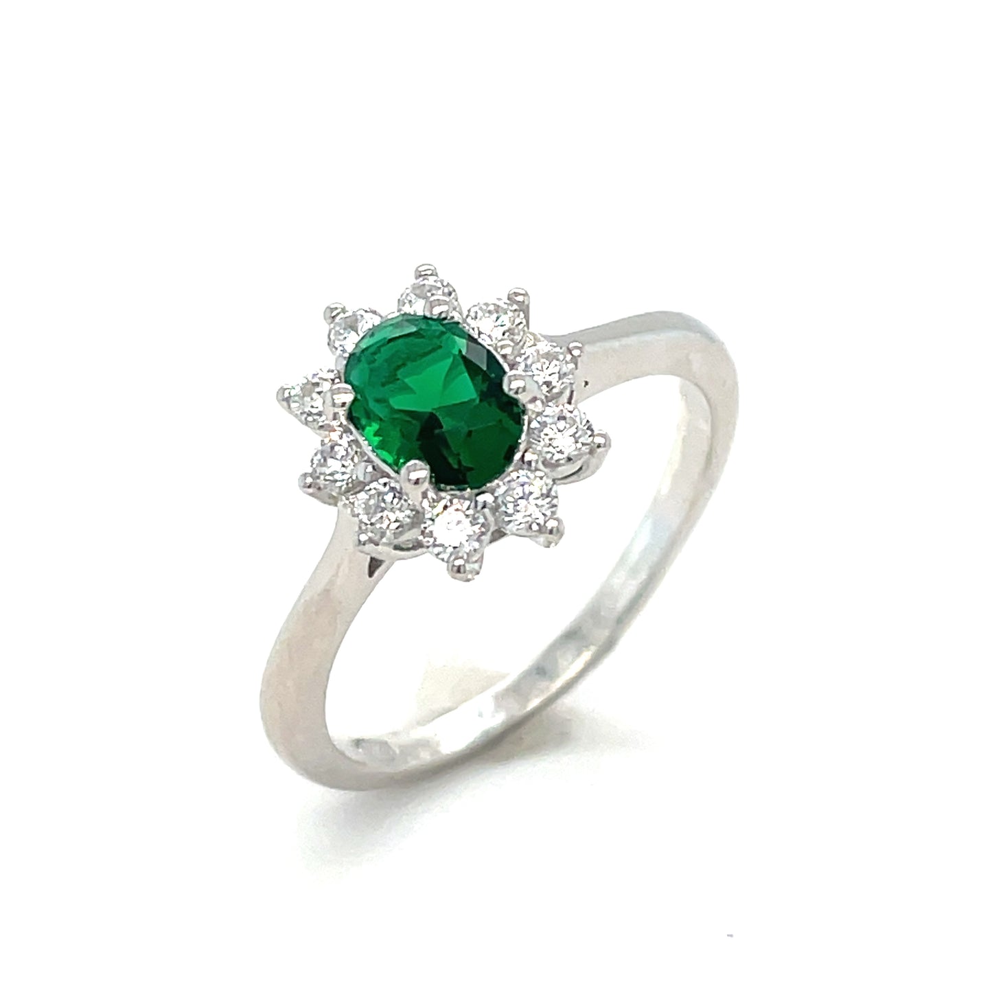 Sterling Silver Green And Cubic Zirconia Dress Ring