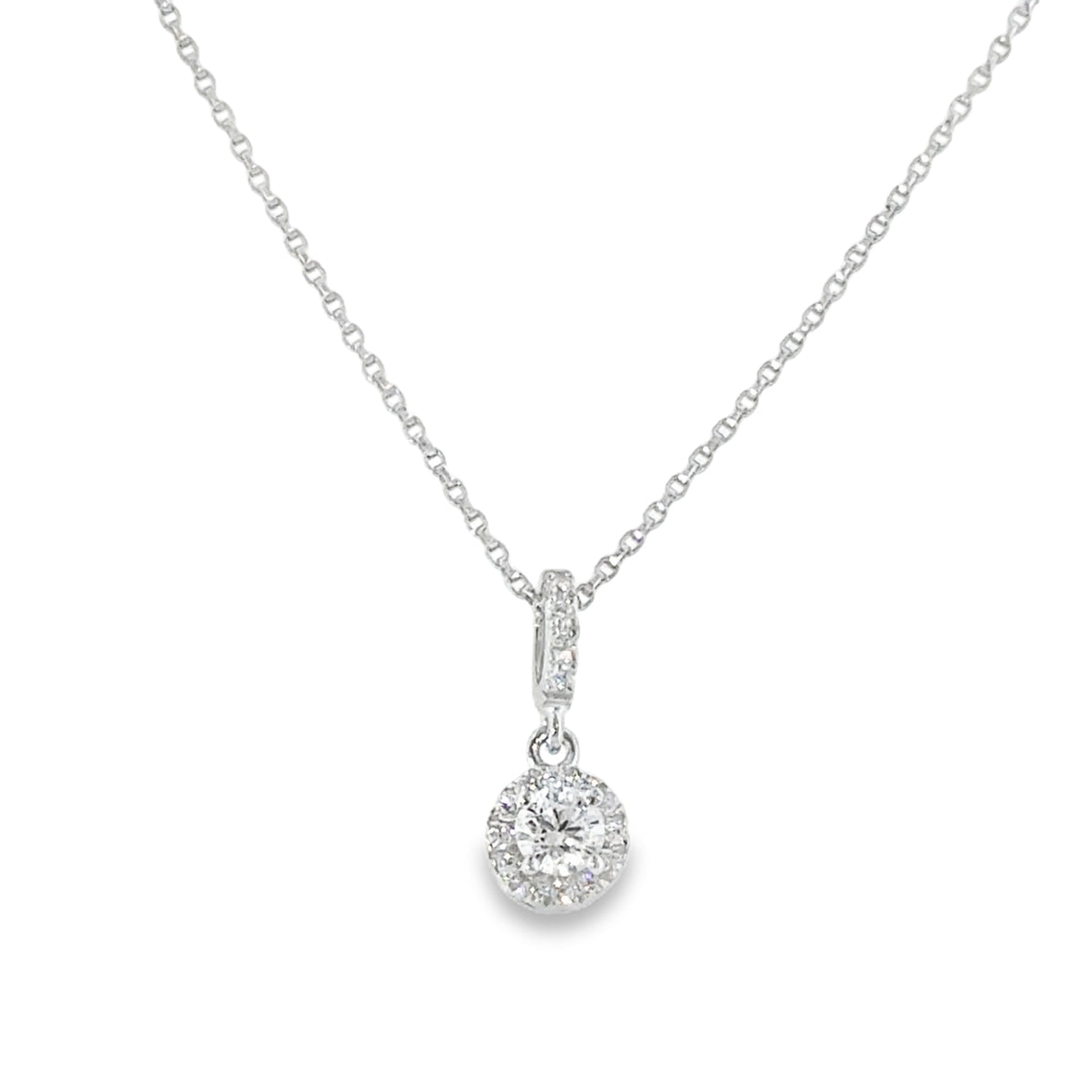 Sterling silver CZ Halo Pendant with CZ Baile