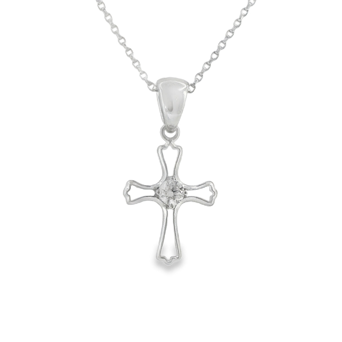 Sterling Silver Open CZ Cross Pendant