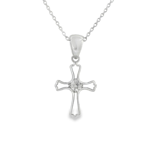 Sterling Silver Open CZ Cross Pendant