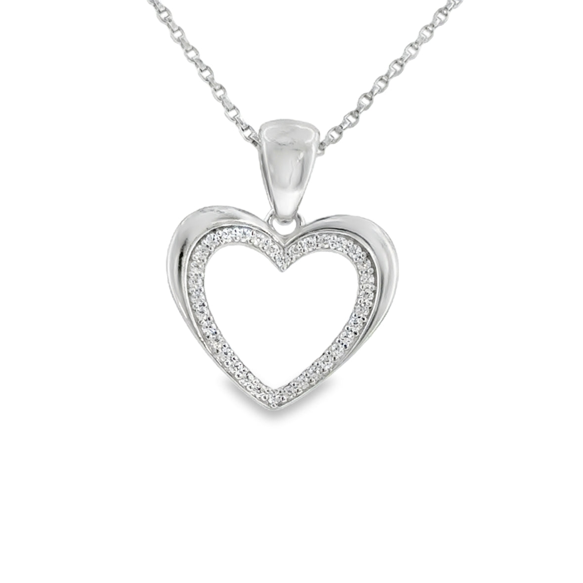 Sterling Silver Open Polished and CZ Heart Pendant