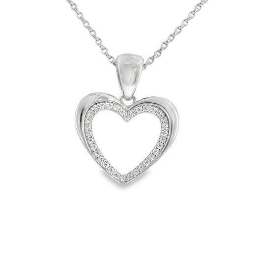 Sterling Silver Open Polished and CZ Heart Pendant