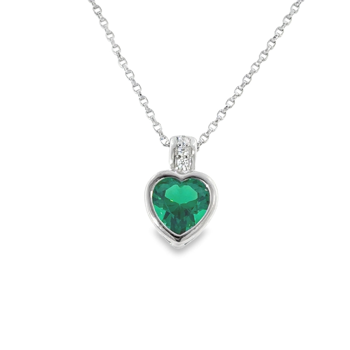 Sterling Silver Rubover Set Green CZ Pendant with CZ Baile