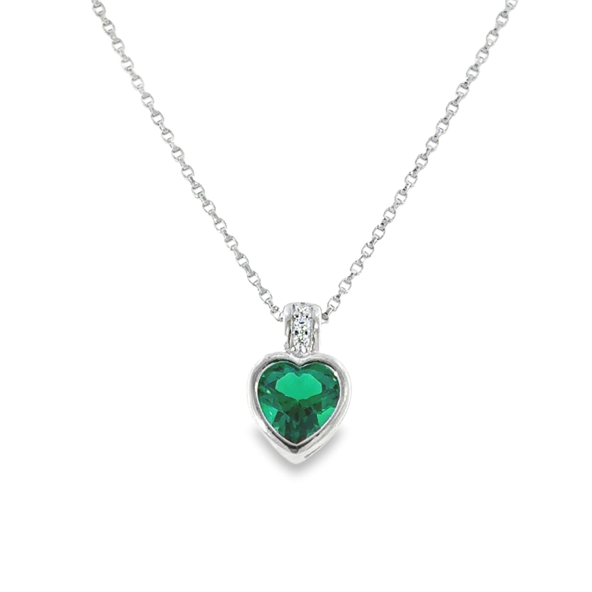 Sterling Silver Rubover Set Green CZ Pendant with CZ Baile