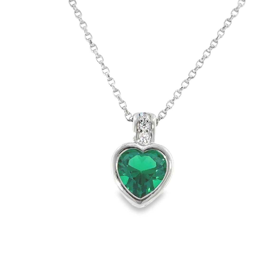 Sterling Silver Rubover Set Green CZ Pendant with CZ Baile