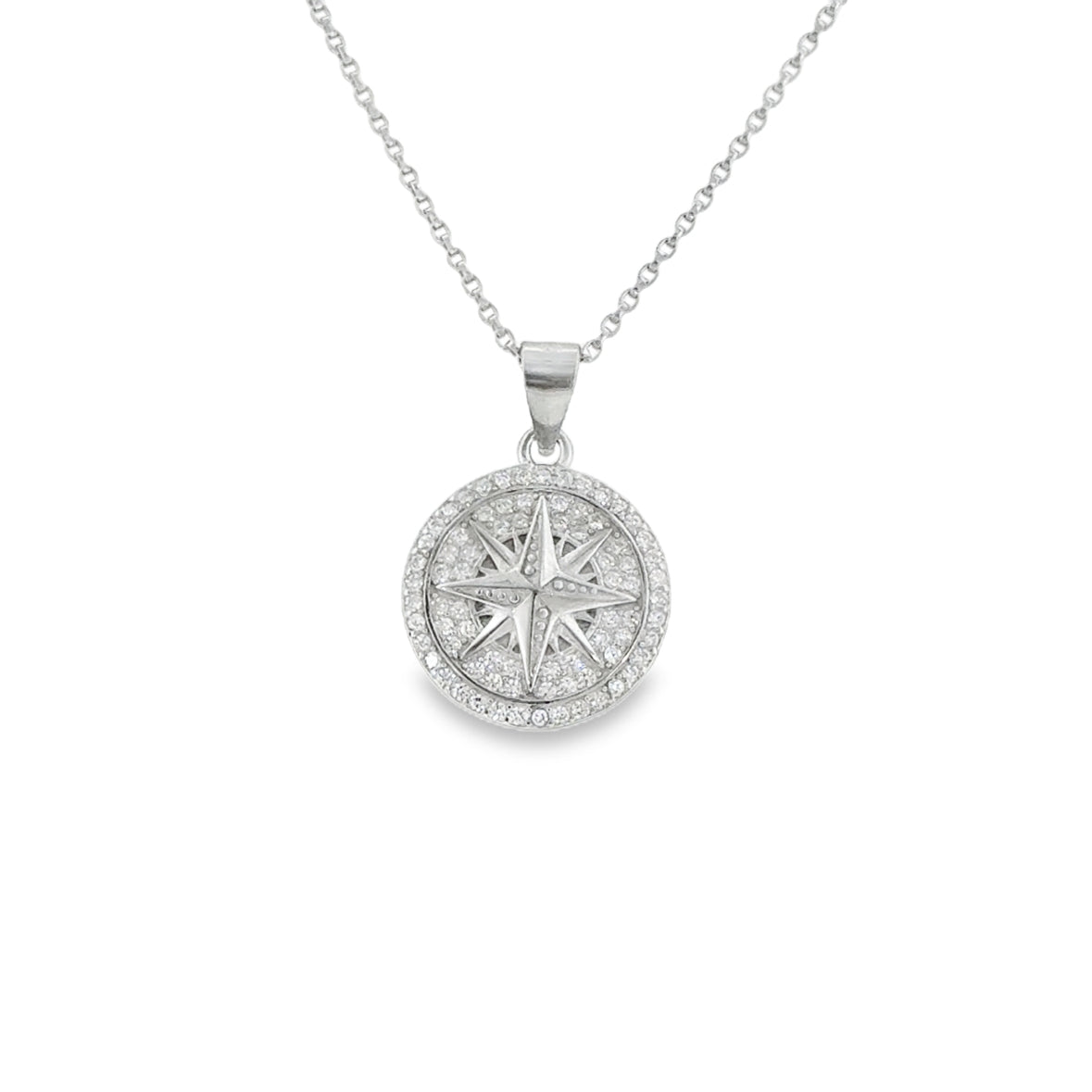Sterling Silver CZ Compass Pendant