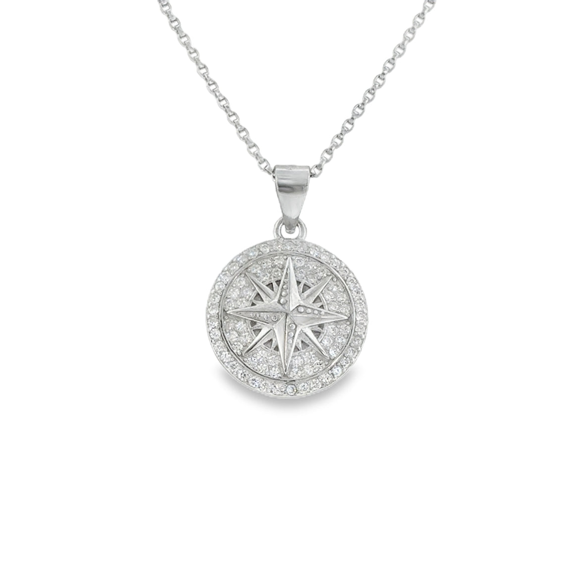 Sterling Silver CZ Compass Pendant