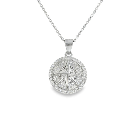 Sterling Silver CZ Compass Pendant
