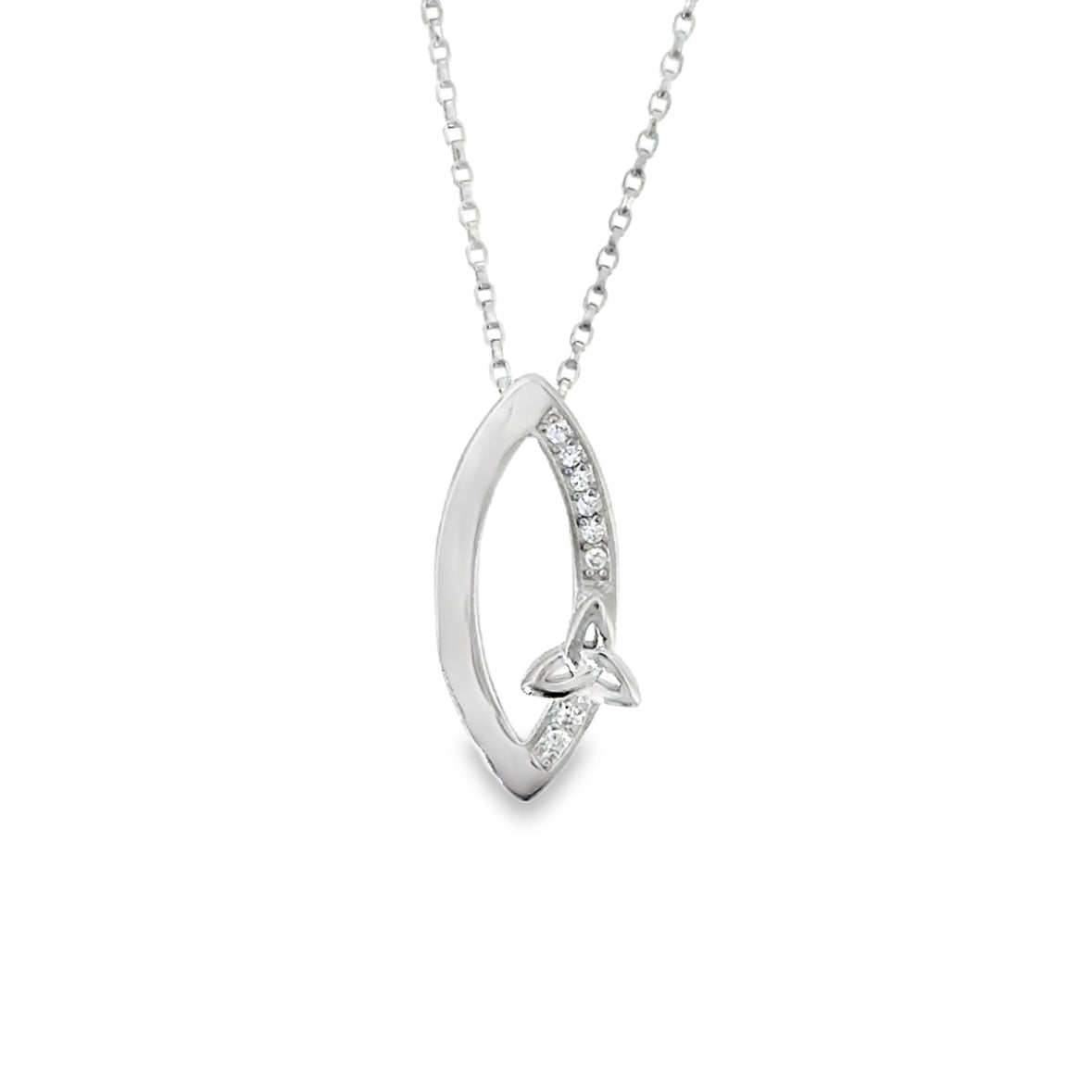 Sterling Silver Open CZ and Polished Marquise Shape Pendant with Trinity Knot Detail