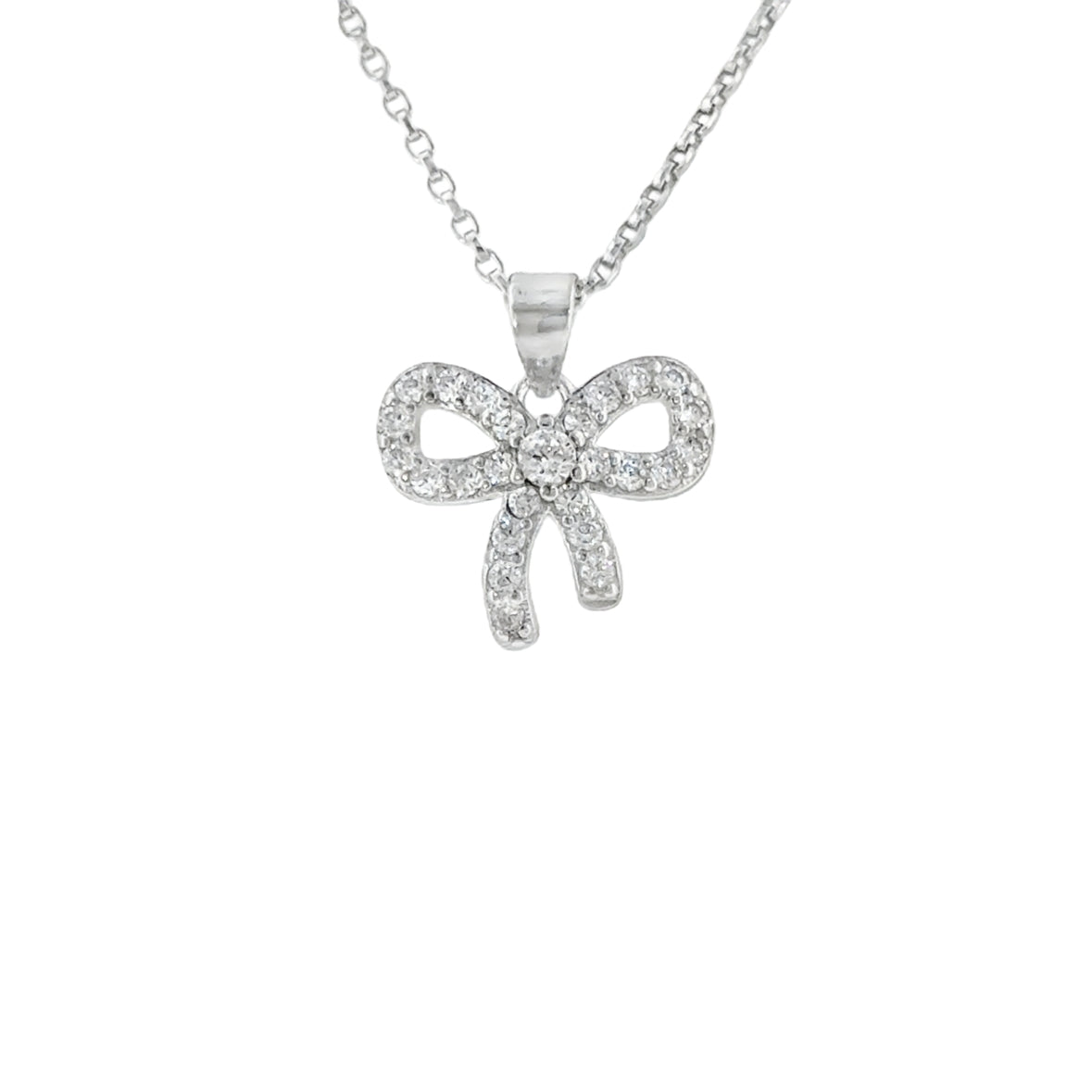Sterling Silver CZ Bow Pendant