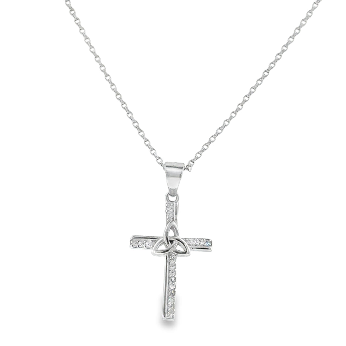Sterling Silver CZ Cross Pendant with Trinity Knot Centre