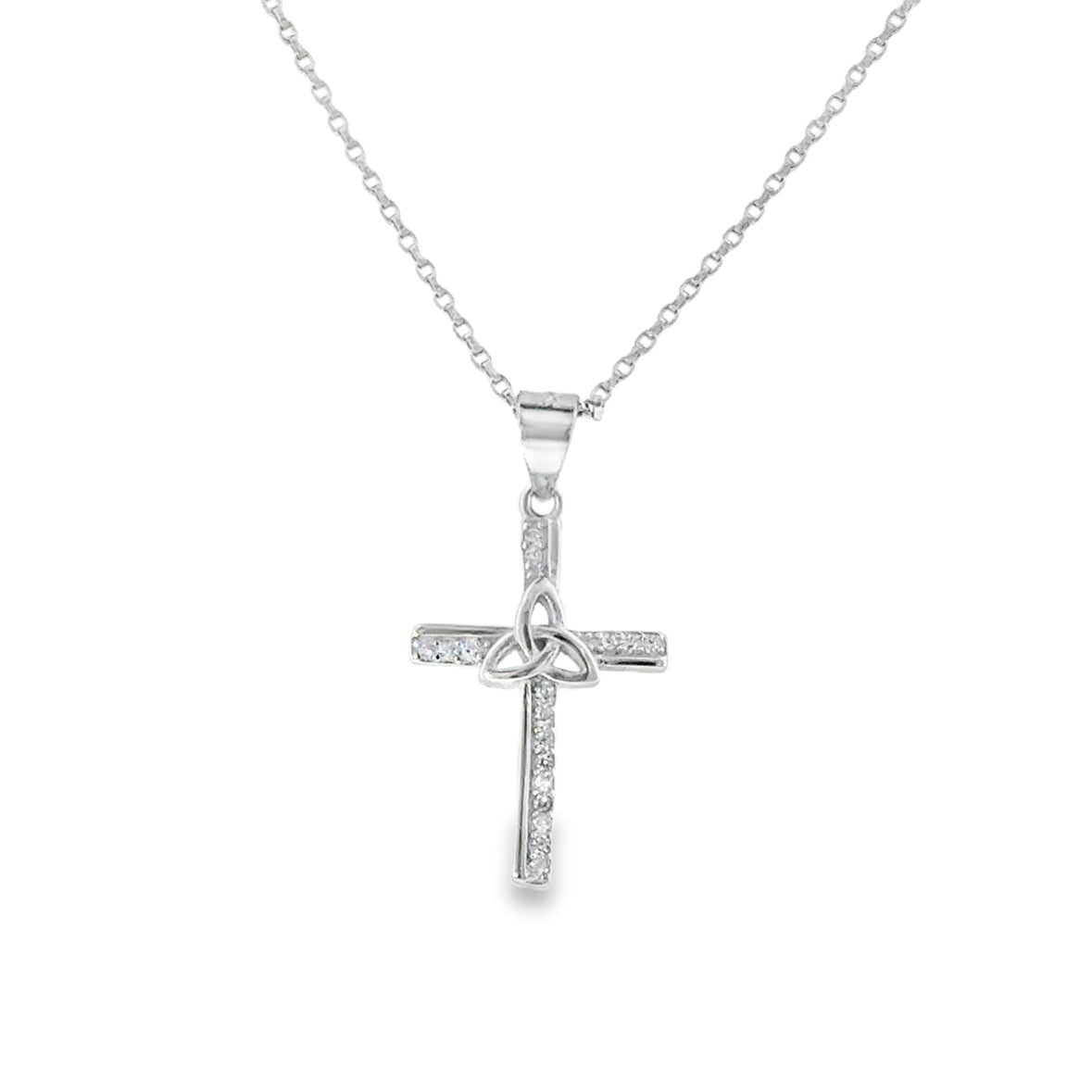 Sterling Silver CZ Cross Pendant with Trinity Knot Centre