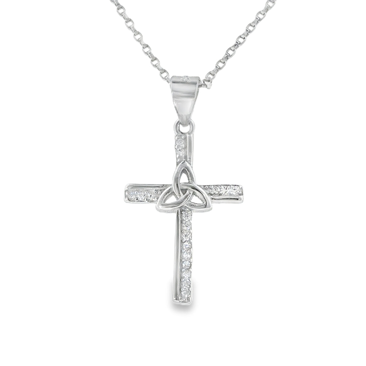 Sterling Silver CZ Cross Pendant with Trinity Knot Centre