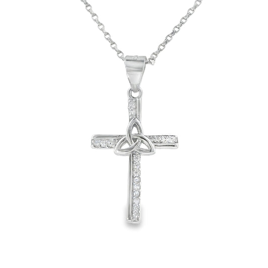 Sterling Silver CZ Cross Pendant with Trinity Knot Centre