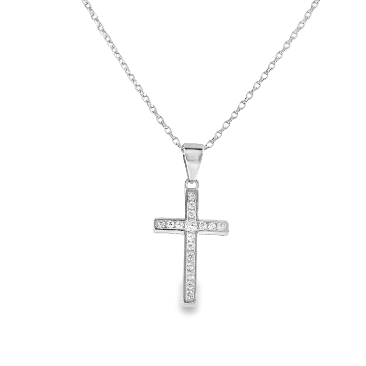 Sterling Silver Channel Set CZ Cross 18mm x 12mm
