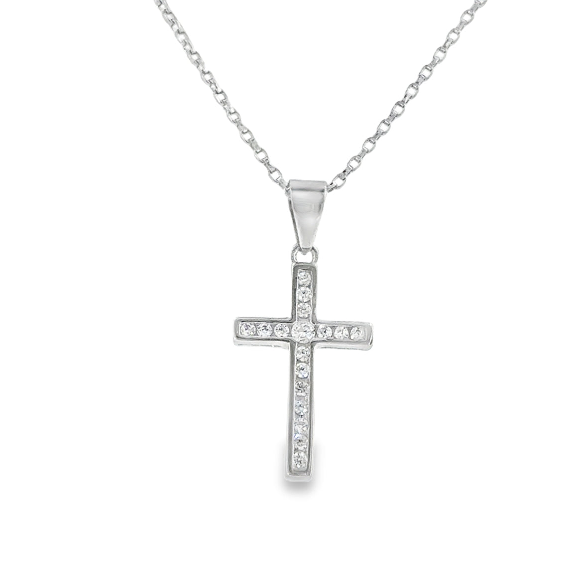 Sterling Silver Channel Set CZ Cross 18mm x 12mm