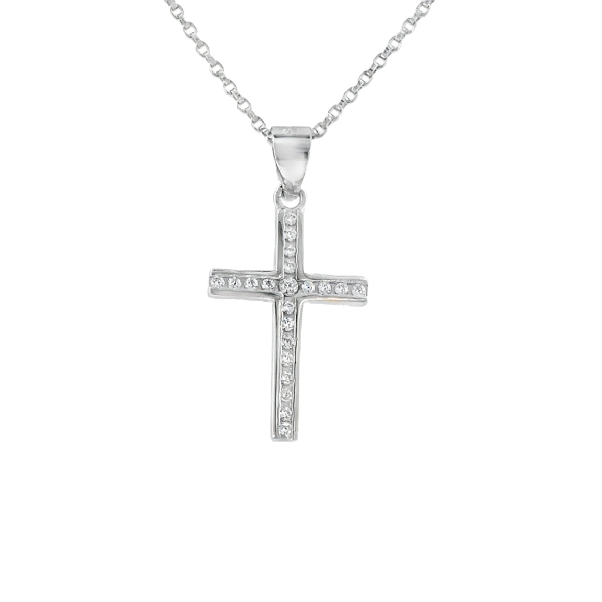 Sterling Silver Channel Set CZ Cross Pendant