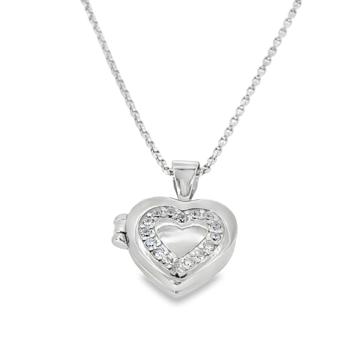 Sterling Silver CZ Heart Locket