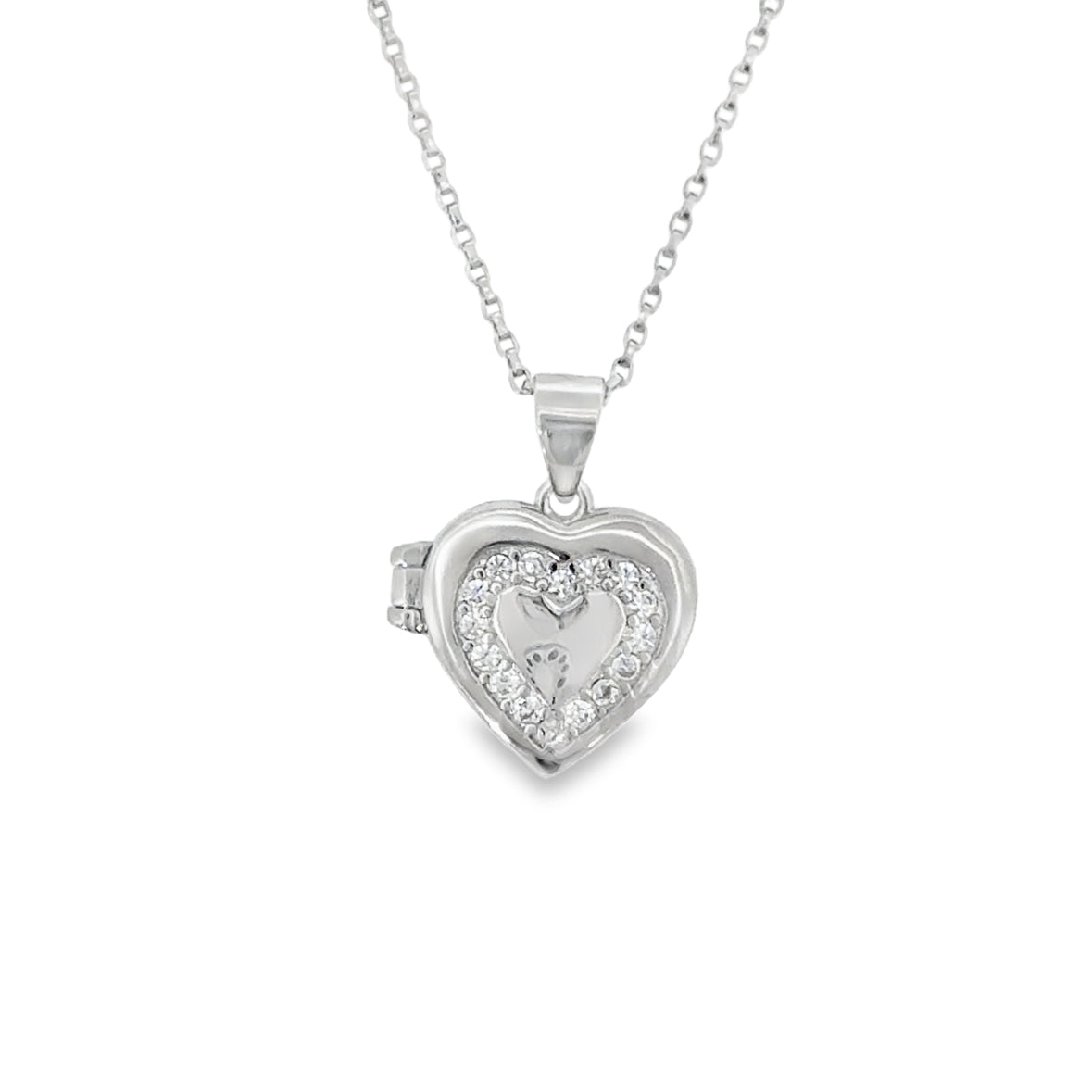 Sterling Silver CZ Heart Locket