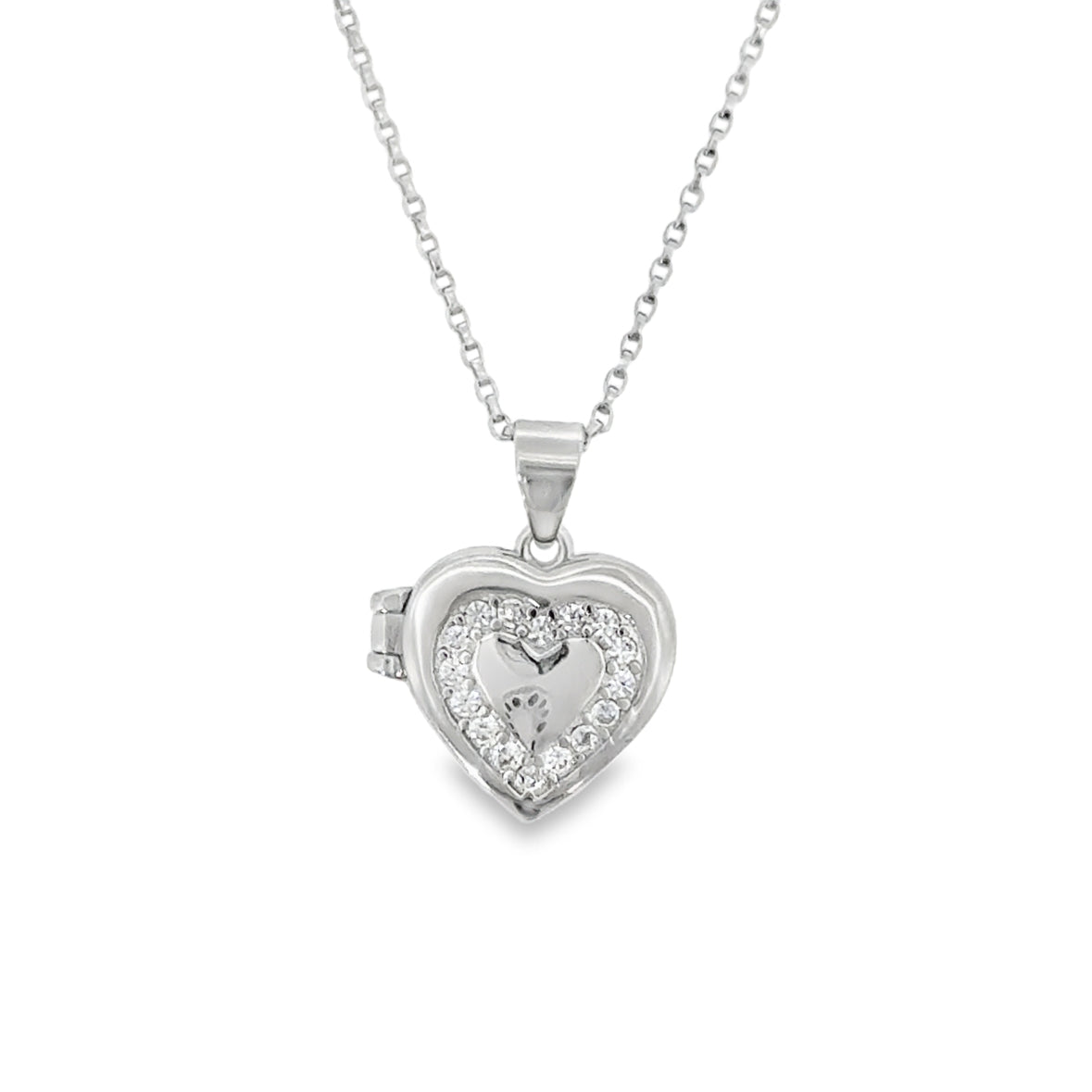 Sterling Silver CZ Heart Locket