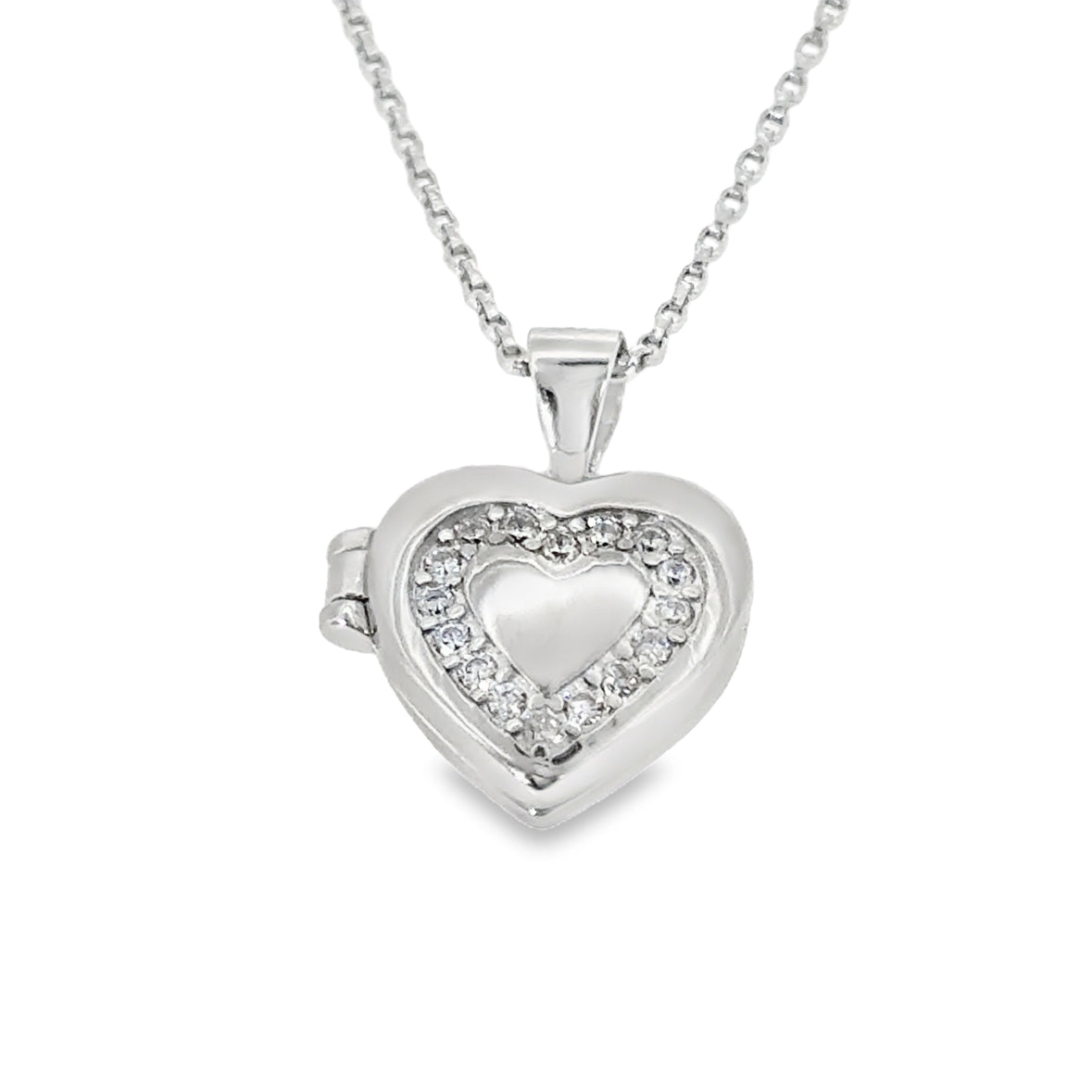 Sterling Silver CZ Heart Locket