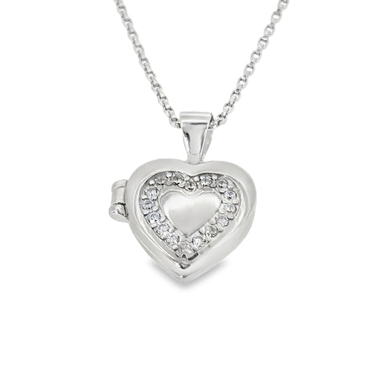 Sterling Silver CZ Heart Locket