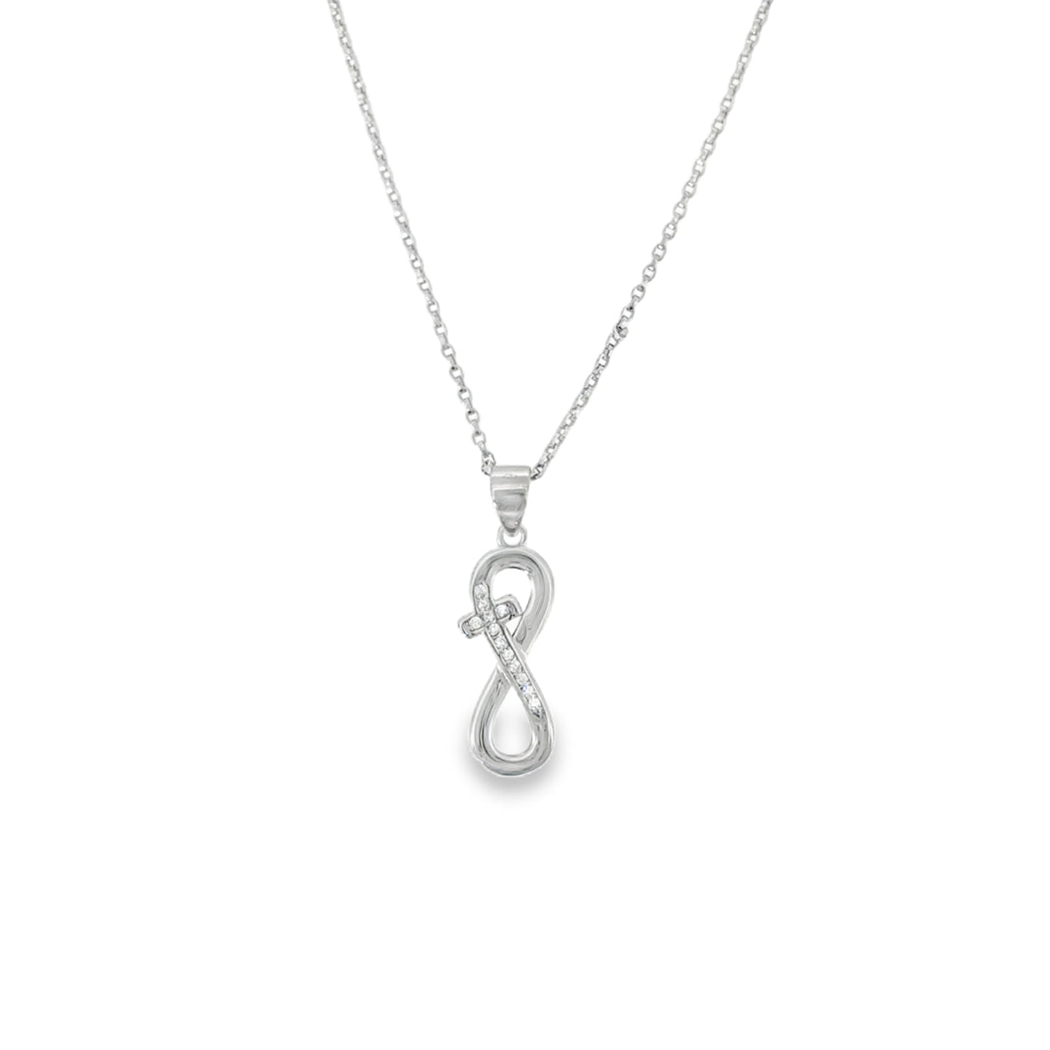 Sterling Silver CZ and Polished Infinity Pendant