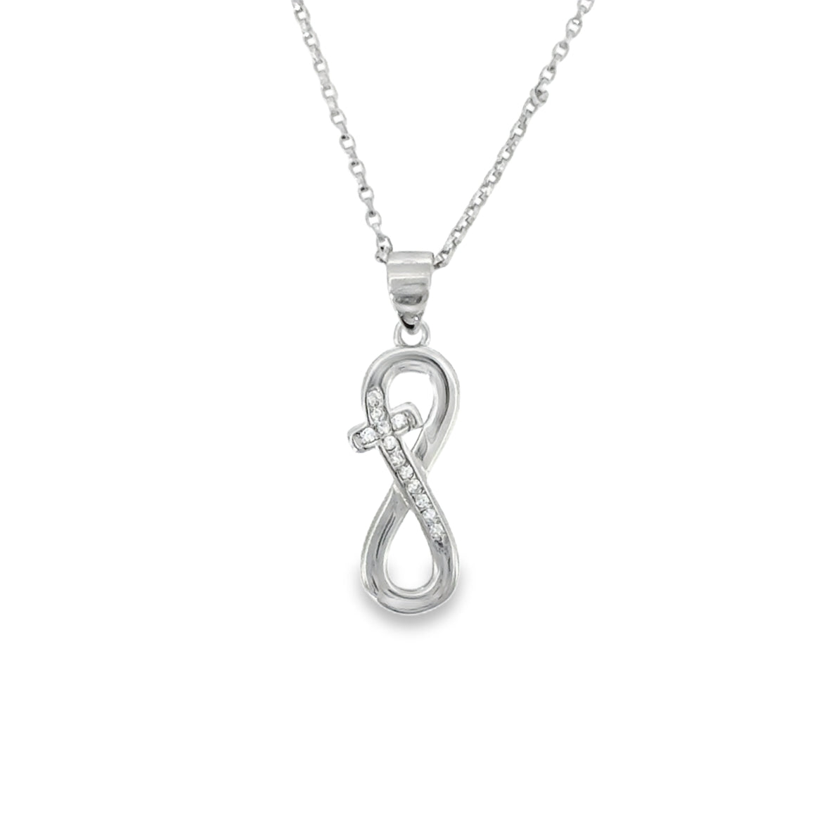 Sterling Silver CZ and Polished Infinity Pendant