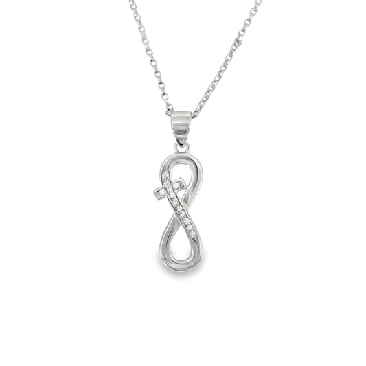 Sterling Silver CZ and Polished Infinity Pendant