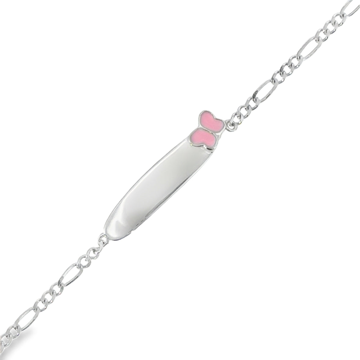 Sterling Silver Kids ID Bracelet With Pink Butterfly