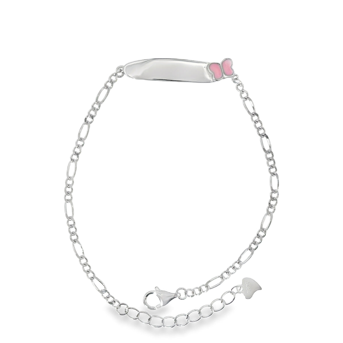 Sterling Silver Kids ID Bracelet With Pink Butterfly