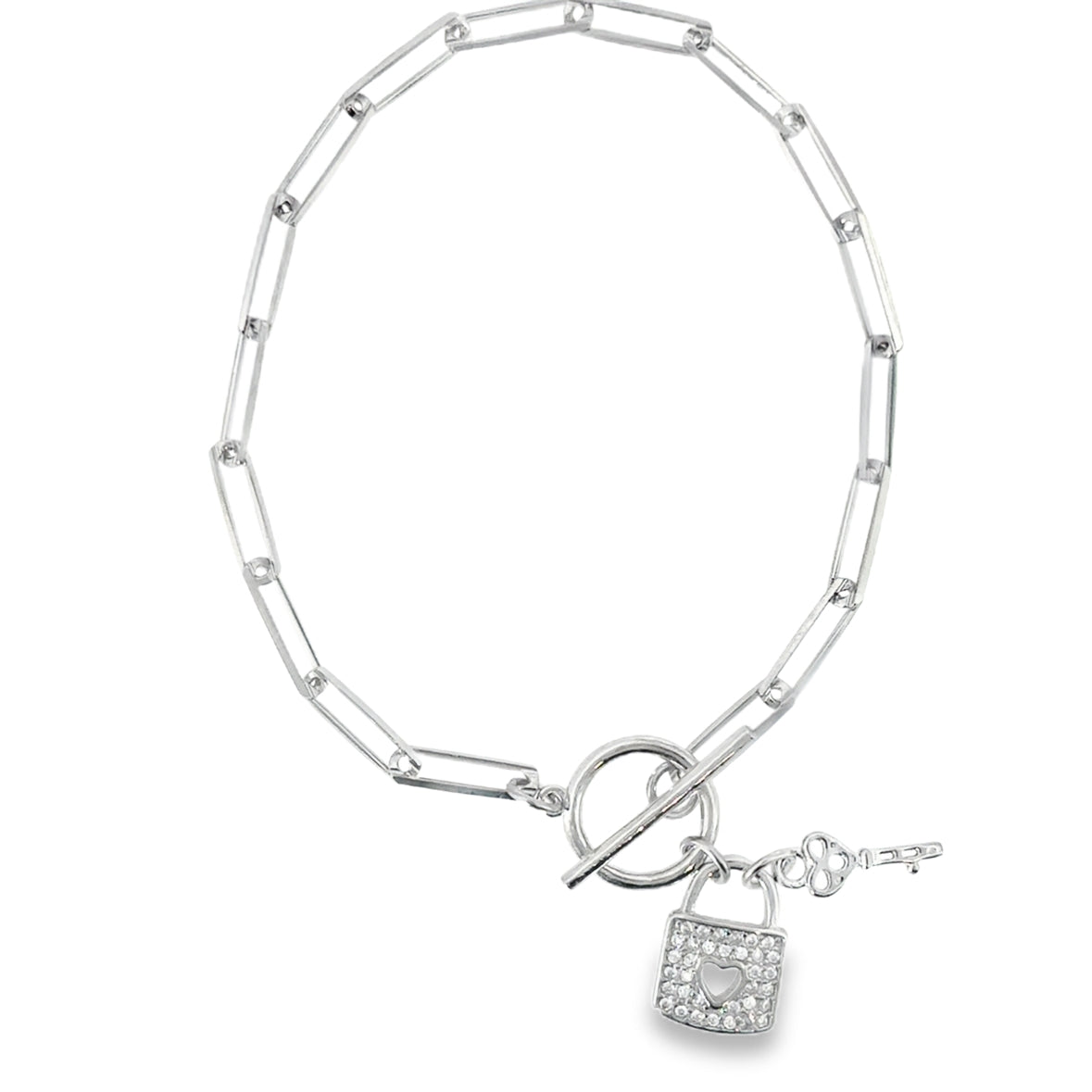 Sterling Silver CZ Pave T-Bar Paperlink Bracelet