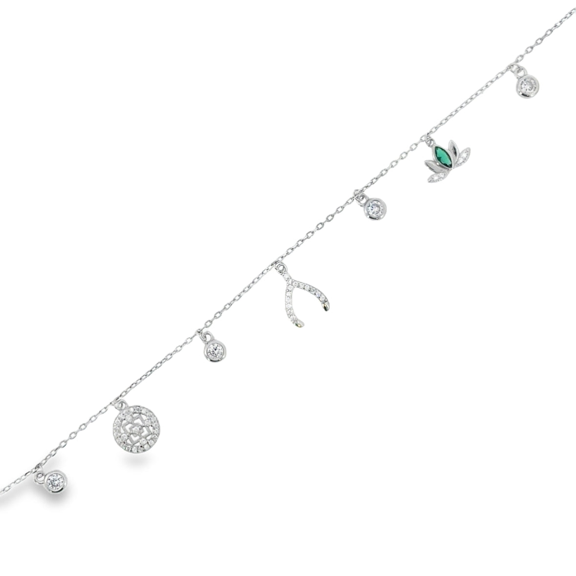 Sterling Silver CZ Multi Charm Bracelet