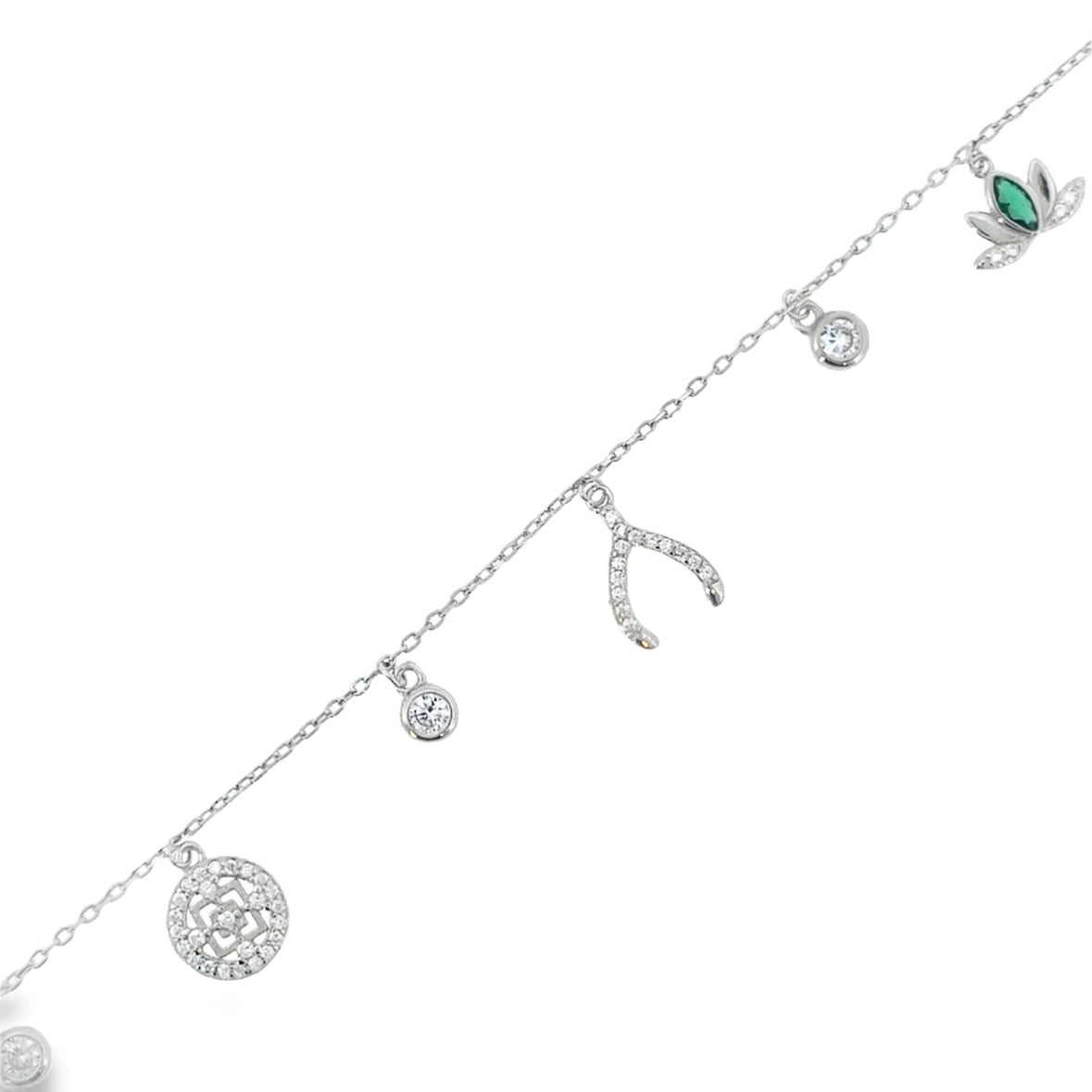Sterling Silver CZ Multi Charm Bracelet