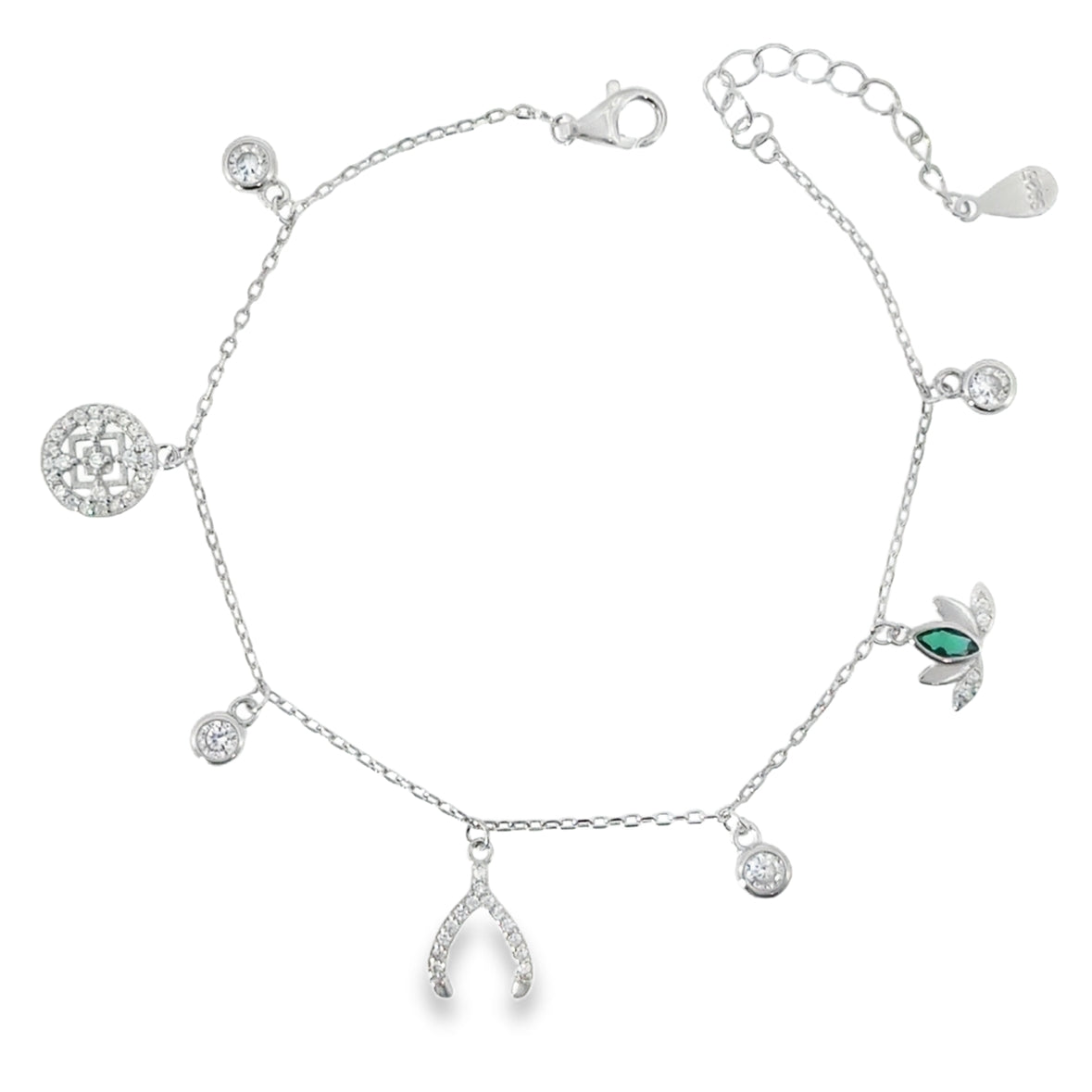Sterling Silver CZ Multi Charm Bracelet