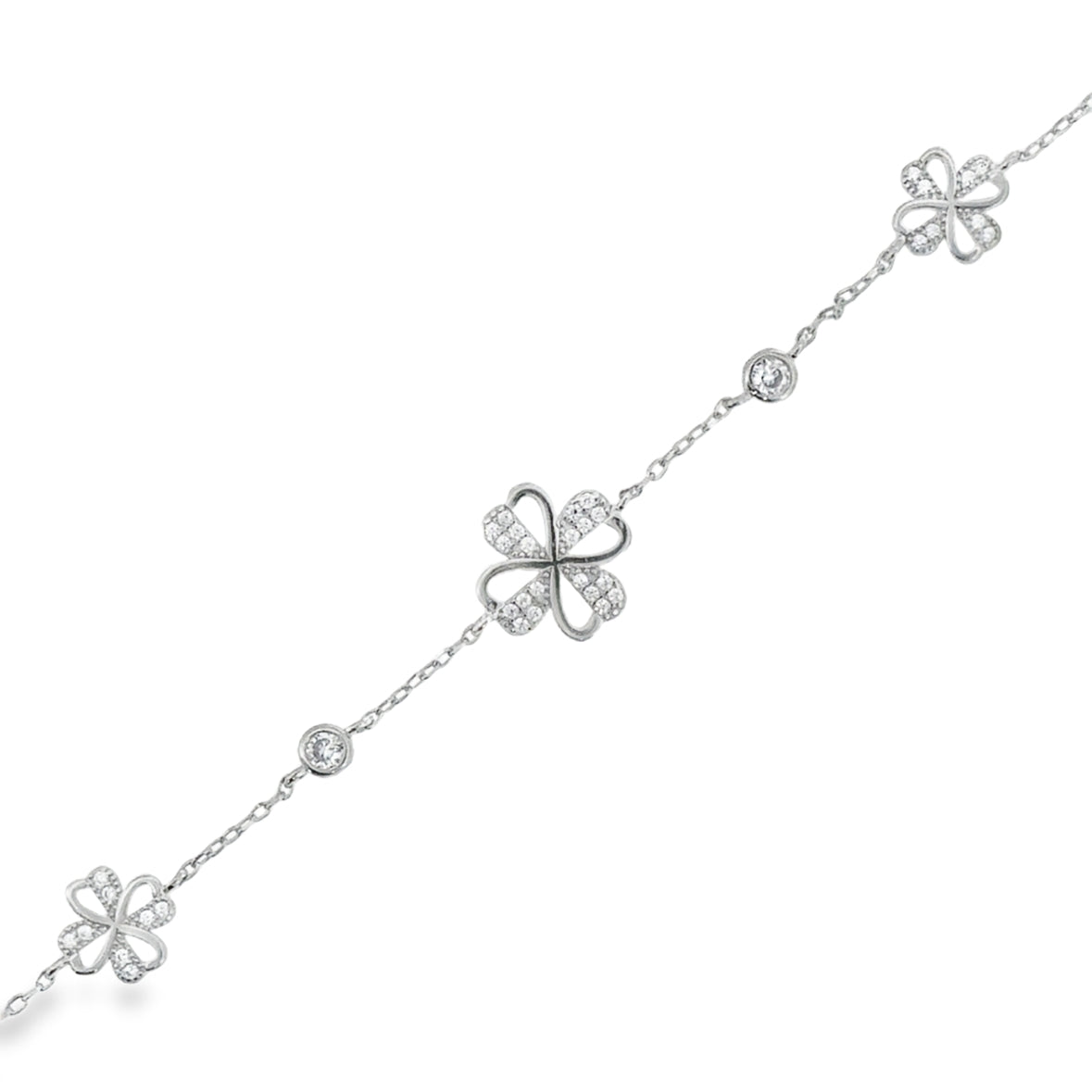 Sterling Silver CZ Open Clover Bracelet