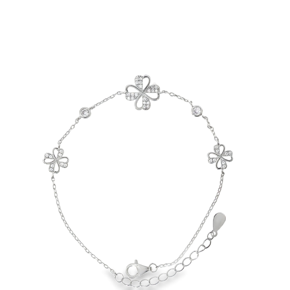 Sterling Silver CZ Open Clover Bracelet