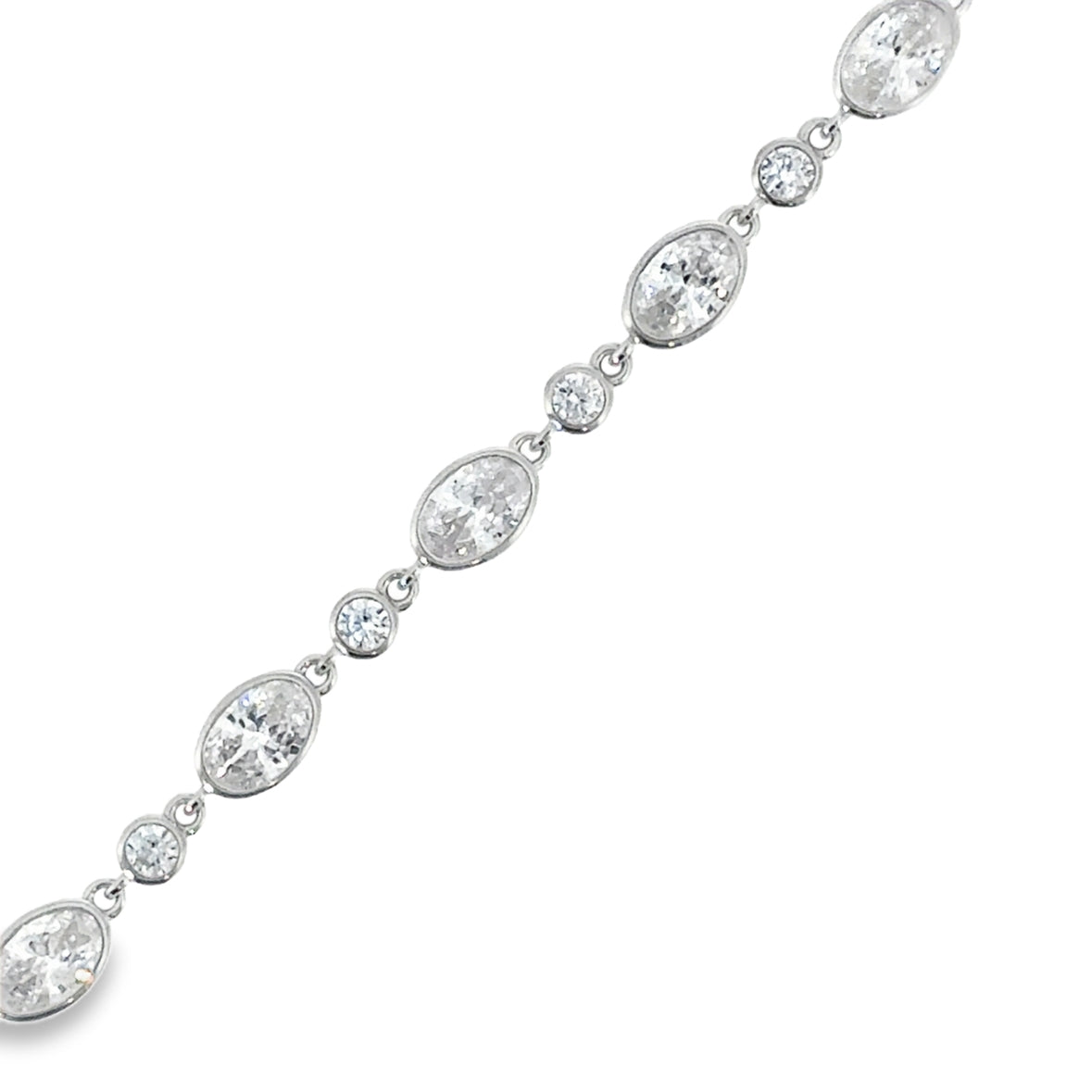 Sterling Silver CZ Round & Oval Rubover Bracelet