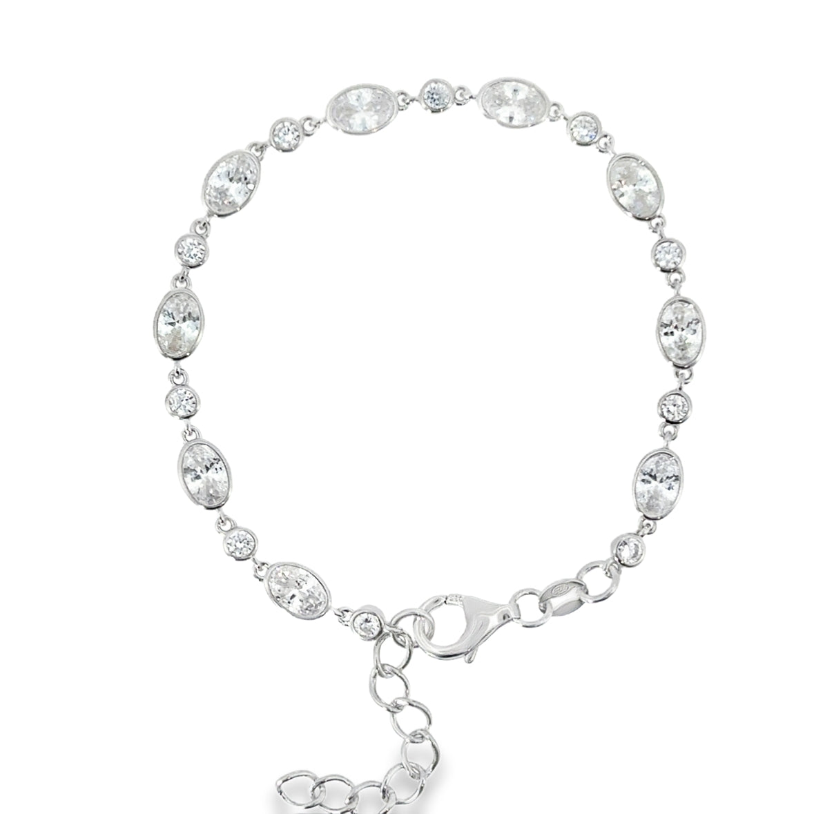 Sterling Silver CZ Round & Oval Rubover Bracelet