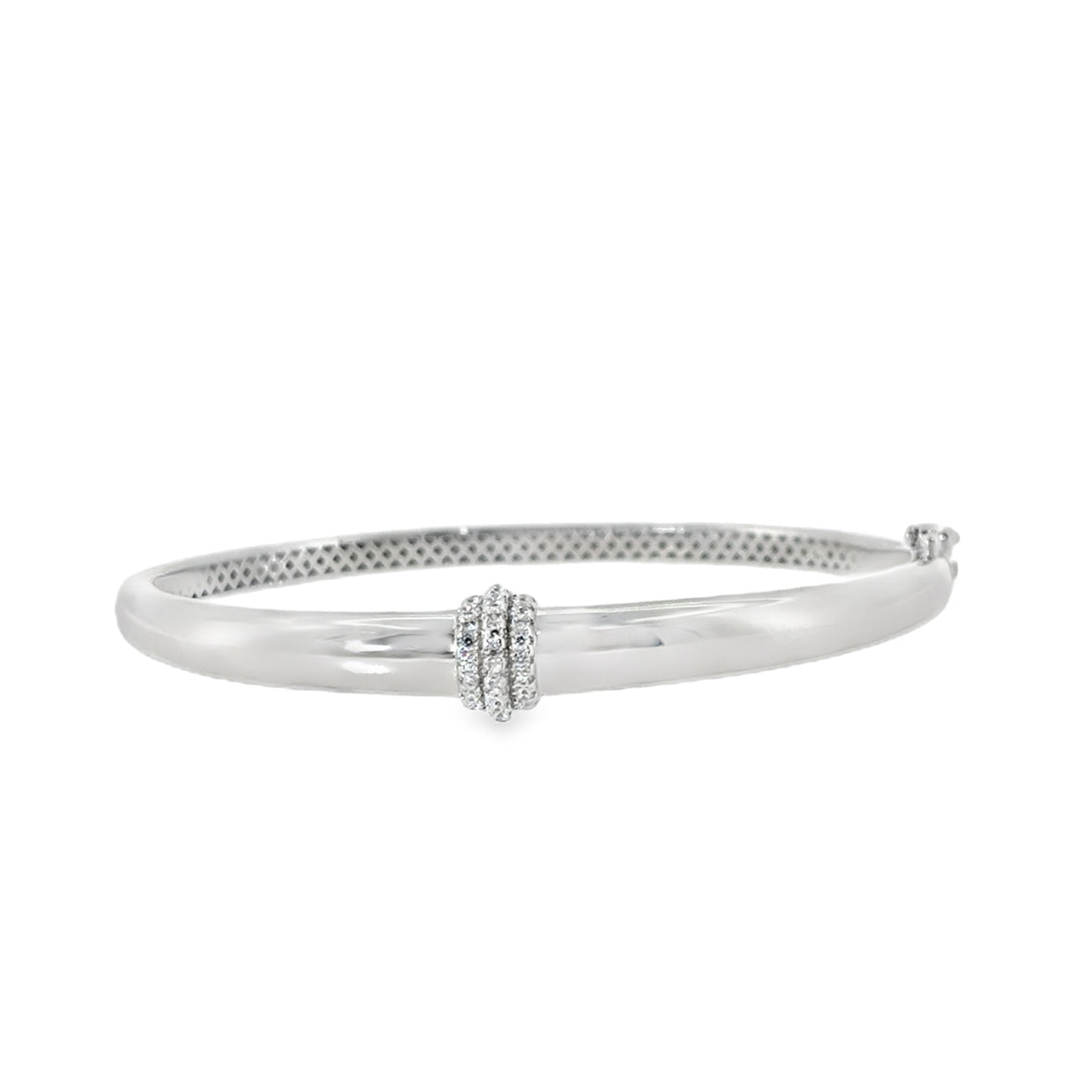 Sterling Silver Stone Set CZ Knot Centre Bangle