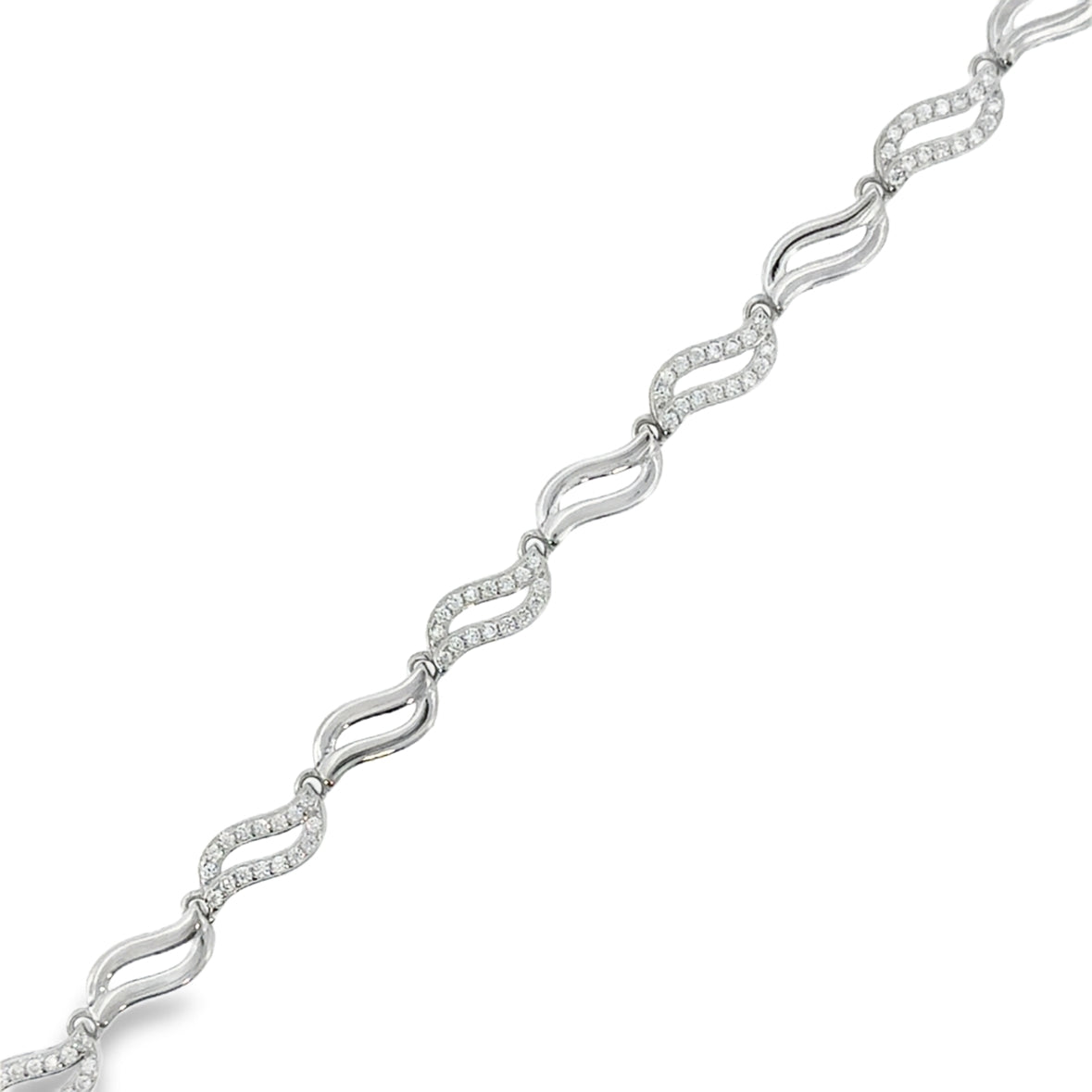 Sterling Silver CZ & Polished Open Swirl Link Bracelet