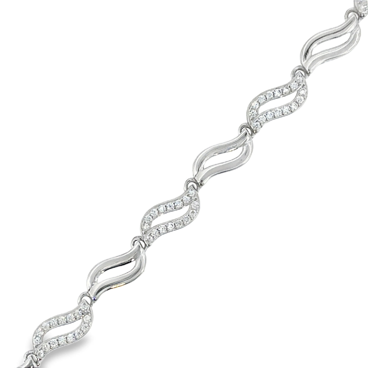 Sterling Silver CZ & Polished Open Swirl Link Bracelet